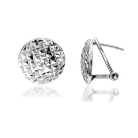 Charmsy Mothers Day Gifts 925 Sterling Silver Jewelry Pierced Earrings | Bright Diamond Cut Click Top Omega Back Earrings for Women 13mm