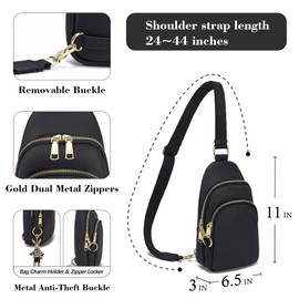 Haytijoe Antitheft Crossbody Bag for Women Travel Sling Bag Shouler Bag Fanny Packs Sling Purse（Black Real Leather）