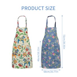 Pack of 2 Adjustable Cooking Aprons, Women's Cotton Linen Apron with Large Pockets, Floral Bib Apron for Cooking, Baking, Gardening & Cafe, Beautiful Apron with Neck Strap, Chef Aprons for Unisex,