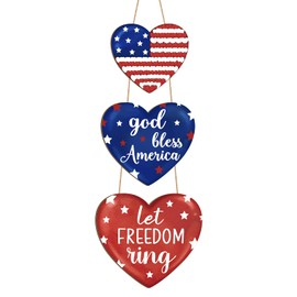 Wooden 4th of July Decoration Door Wreath for Front Door Sign Star Wall Signs, Independence Day Patriotic Day Wreath Welcome Memorial Day Hanging for Home Wall Decor Party 3 Size