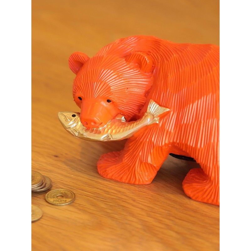 Beams Japan Salmon Bear Piggy Bank, Orange