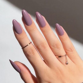 Mauve Press on Nails Almond Medium, Solid Color Glossy Fake Nails Press Ons Nails Almond Shape, Stick on Nails for Women and Girls Daily Wear in 24PCS