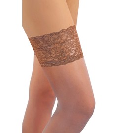 Sesto Senso Hold-Up Stockings with Lace, Pack of 1 or 2, 15 Denier Fine Stockings for Ladies - Pack of 2 – Brown – Ete 15 DEN, size: m-l