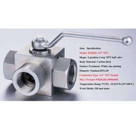 Taixin 3way Hydraulic Ball Valve 3/4 inch NPT Female Hydraulic Valve 5800PSI KHB3K L-Bore High Pressure Ball Valve
