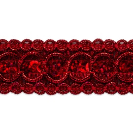 Trims By The Yard Trish Sequin Metallic Braid Trim, 7/8-Inch Versatile Sequins for Crafts, Durable Sequin Trim for Costumes or Party Decorations, 10-Yard Cut, Red