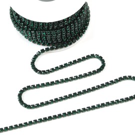 Rytenz 10 Yards 4 MM Rhinestone Trim Crystal Close Chain Trim for Sewing Crafts, DIY Decoration, Jewelry, Clothing, Shoes(Dark Green)