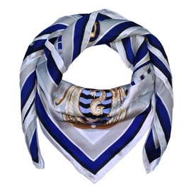 SeaBright TC-S-BH-2305-110-1 Women's Scarf 100% Silk Satin Square Large 110 x 110 cm Luxurious 13 Momme TC-S-BH-2305-110-1 Maritime White Blue Brown, Blue, white, brown