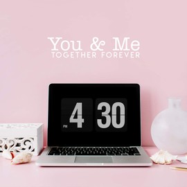 Vinyl Wall Art Decal - You & Me Together Forever - 3" x 15" - Modern Cute Inspirational Couples & Family Love Quote Sticker for Bedroom Closet Bathroom Mirror Glass Living Room Entrance Decor (White)