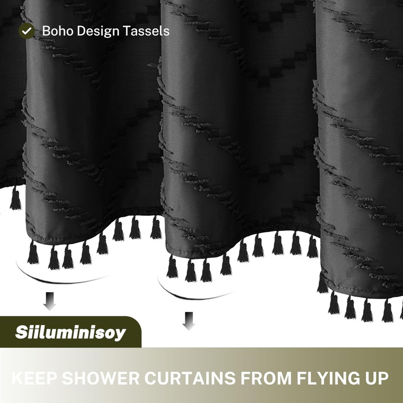 Siiluminisoy Small Stall Boho Shower Curtain Black Tassel Woven Fabric