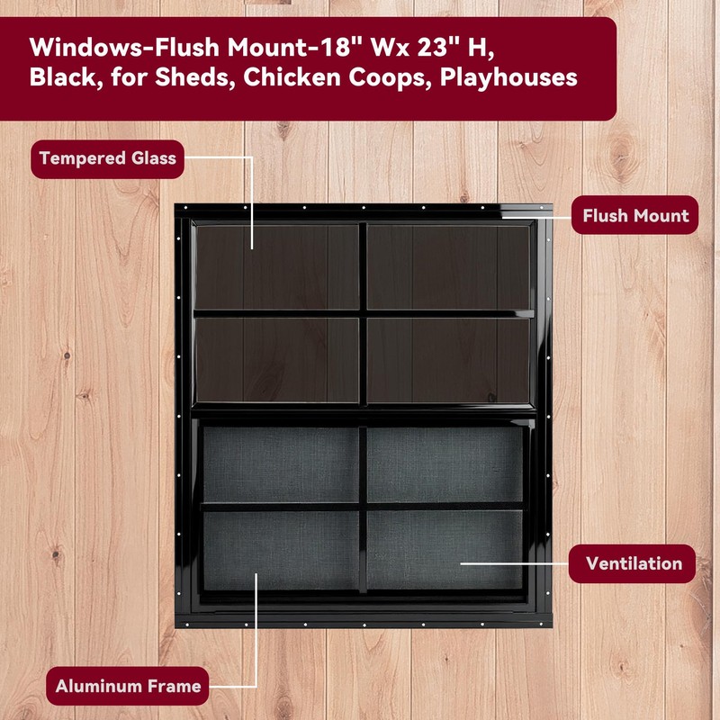 Shineforu 18" x 23" Black Shed Windows 2 Pack,Small Windows