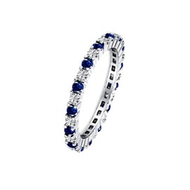 Sterling Silver Full Eternity 2mm Prong Set CZ White Blue Sapphire Band Ring (Q)