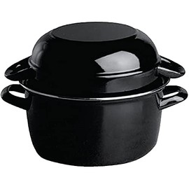 Pentola per cozze APS, pentola in acciaio smaltato nero da 0,5 kg, pentola per frutti di mare
