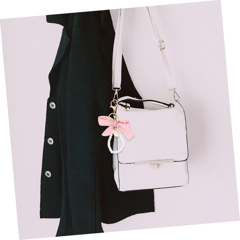 VALICLUD Pink Bow Keychain with Pearl Decor, Keychain Pendant for