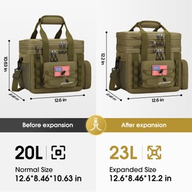 Maelstrom Tactical Lunch Box, 23 L Insulated Lunch Bag for Men, Expandable Double Deck Lunch Cooler Bag,Large Leakproof Soft Lunch Tote with Detachable MOLLE Bags, for Adult Women Work,Picnic,Khaki