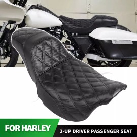Black Step-Up Lattice Stitch Driver Passenger Seat For Harley CVO Road King FLHP