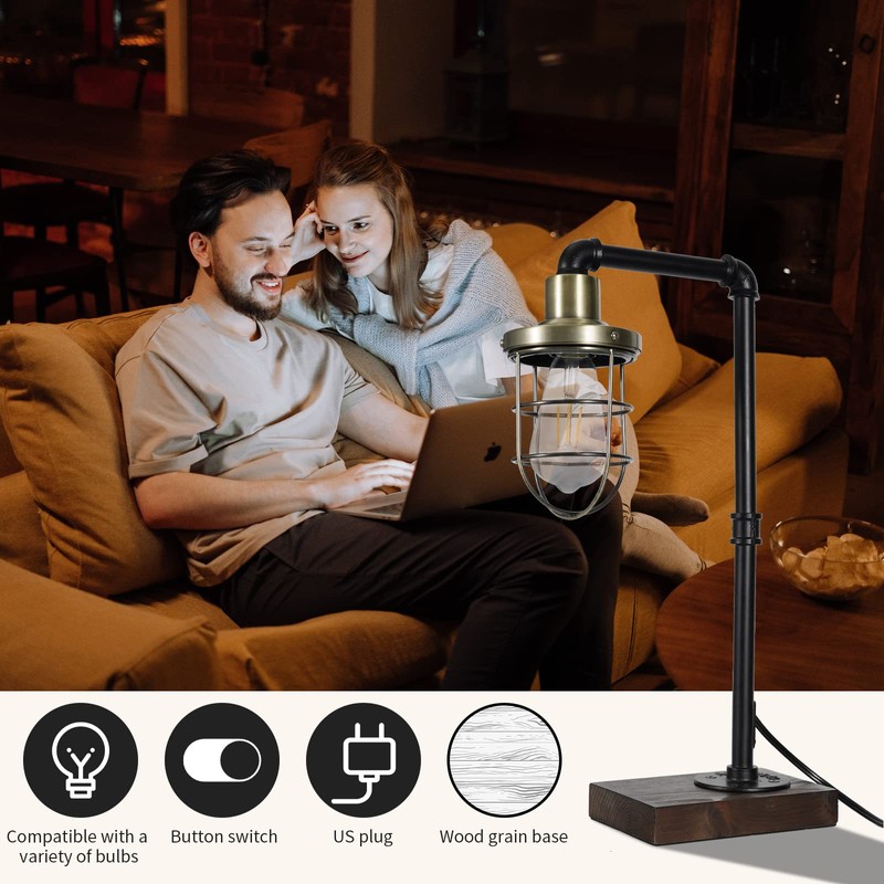 CONCA Steampunk Table lamp, Industrial Table lamp,E26 Base Rustic Edison