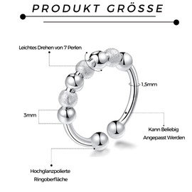 VIKY® Pack of 5 Adjustable Anti-Stress Ring, Relief from Anxiety and Anti-Stress Rings, Silver, Anxiety Spinning Ring with Beads, Open Spinner Ring Women, Anxiety Ring, Stress Rings for Girls and