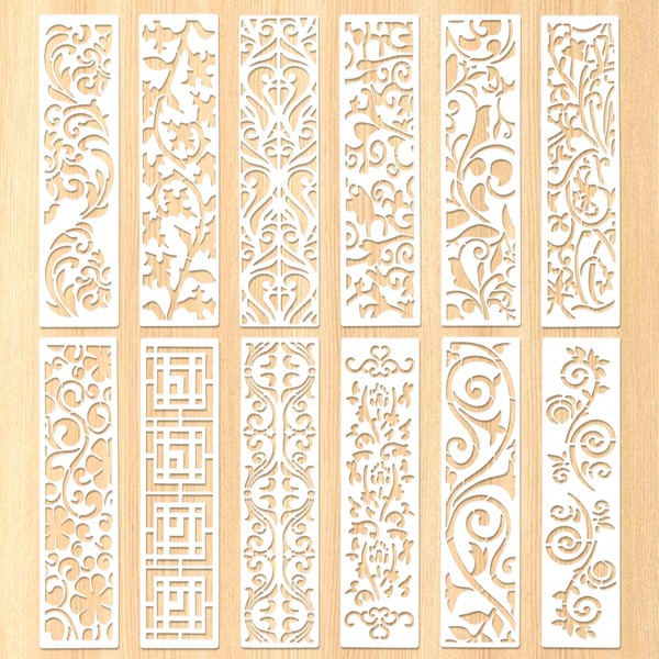 JJUNW Pack of 12 Stencils for Painting, Plastic Geometric Pattern