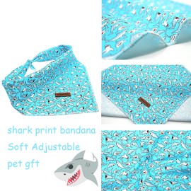 Lionheart glory Dog Bandana 1 Pack Washable Soft Blue Dog Scarf, Shark Print Bandana Square Adjustable Dog Bandanas for Small Medium Large Dogs