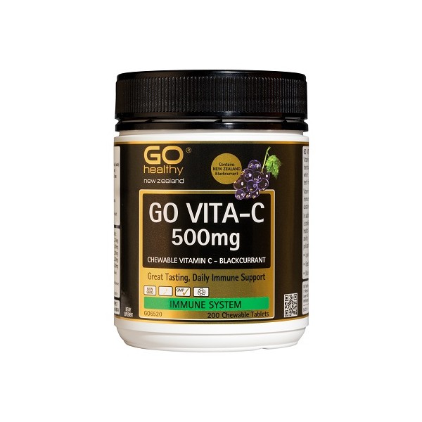 GO Healthy GO Vita-C 500mg Blackcurrant Chewable Tablets 200