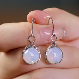 Moonstone Earrings 925 Sterling Silver Moonstone Drop Dangle Earrings, Moonstone Small Hoop Earrings Square Huggie Earrings Jewelry for Women s for s Sensitive Ears （Silver）
