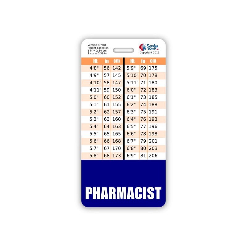Pharmacist Badge Buddy Vertical w/Height & Weight Conversion Charts (Standard,