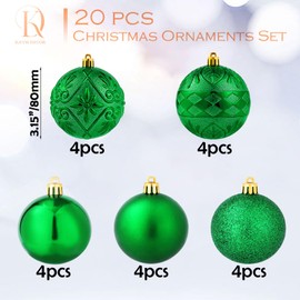 20ct Green Christmas Ball Ornaments Shatterproof Plastic Christmas Tree Decorations for Xmas Party Home Office Holiday Decor -Large Size (3.15", 80mm)