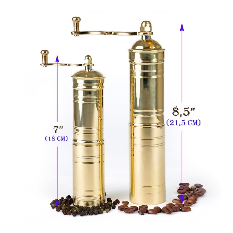 Set of Two Turkish Manual Coffee Grinders, Coffee Mill, Brass