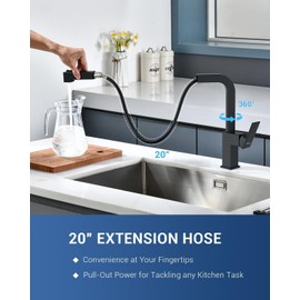 APPASO Square Kitchen Faucet, Modern Kitchen Faucet with Pull Out Sprayer, Matte Black Faucets for Kitchen Sink Black, Single Handle Black Faucet Kitchen for RV Bar Sink, S304 Stainless Steel