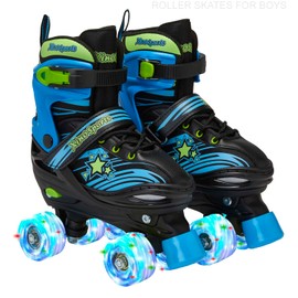 Xino Sports Adjustable Roller Skates for Kids - Illuminating LED Light-Up Wheels, Durable and Comfortable Design for Boys, Skating Fun (Black, Large 5-8)