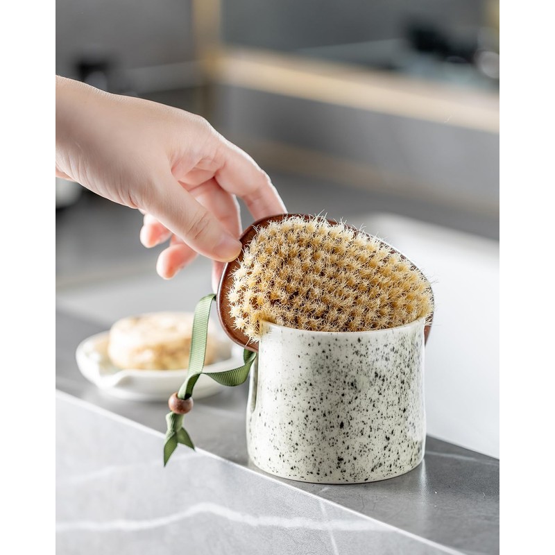 Zoeeker Kitchen Sink Sponge Holder, Dish Sponge Rack Ceramic Brush