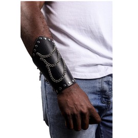 MILAKOO Black PU Leather Chains Bracelets Wristband for Women Men Gothic Steampunk Style Cool Armour