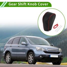 HOPESPANNER Gear Shift Knob Cover for Honda CR-V 2012-2014 Anti-Slip Black Red Stick Shifting Handle Protector Faux Leather 1 Pc