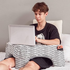 Generic Heart-Shaped Reading Pillow, Lap Desk, Gaming Lap Pillow, Reading Cushion, Cushy Desk, Lap Pillow, Reading Cushion, Gaming Pillow, Book Pillow for Reading in Bed, Black & White Stripes