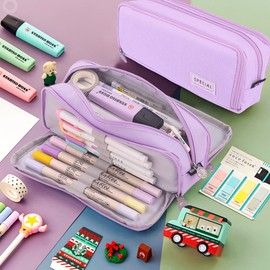 Pencil Case Large Capacity, Pencil Pouch with 3 Compartment Stationery Storage Pen Bag for School Office Pencil Bag Cosmetic Makeup Bag for Adults