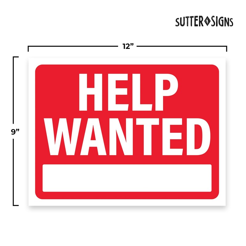 Help Wanted Signs 12x9, Plastic Signs for Businesses Now Hiring,