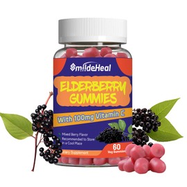 SmildeHeal Elderberry Gummies, Elderberry Extract 300mg, with Vitamin C and Zinc, Strawberry Flavor Gummies, Non-GMOs, Gluten Free, Vegan-Friendly, Immune Support, 60 Count