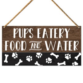Dog Fed Sign Wood Decor, Dog Hanging Sign Decoration for Home Kitchen Dog Room Puppy Wall Decor, Housewarming Gifts for Dog Lover Own Mom Dad, Pups Eatery Dog Food Sign