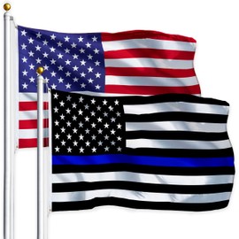G128 Combo Pack: USA American Flag 3x5 Ft 75D Printed Stars & Thin Blue Line Flag 3x5 Ft 75D Printed