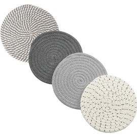 4-Pcs Trivet Pot Holder: Round Woven Potholders Set - 100% Cotton Braided Hot Pads, Hot Mats,Spoon Rest for Cooking and Baking by Diameter 7 Inches