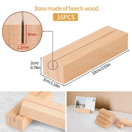 Windfromort Pack of 16 Beech Place Card Holders, Menu Card Holder, Photo Stand, Wooden Stand, Table Stand, for Weddings, Banquets, Parties, Postcard Holders (Beech Wood)
