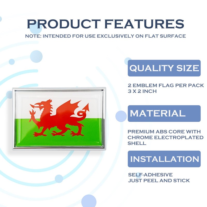 Perdecor Wales Welsh Flag Sticker Emblem Decal Car Chrome Flags,