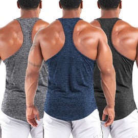Agilelin Men's Workout Stringer Tank Tops Athletic Quick Dry Y-Back Tops Bodybuilding Muscle Shirts for Gym（1 Or 3 Pack）（Black/Grey/Blue/2XL）
