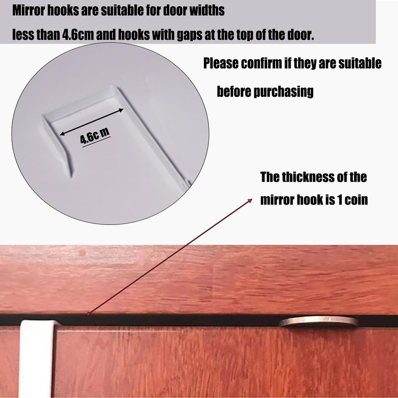 YUMMIS 1Pair White Over The Door Mirror Hanger, Adjustable 4-Level