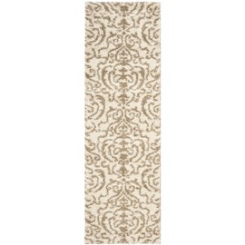 SAFAVIEH Florida Shag Collection Runner Rug - 2'3" x 9', Cream & Beige, Damask Design, Non-Shedding & Easy Care, 1.2-inch Thick Ideal for High Traffic Areas in Living Room, Bedroom (SG462-1113)