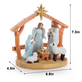 ZTL Nativity Scene Figurine with Lights, The Birth of Jesus Holy Family Manger Scene Nativity Sets for Christmas Indoor Home Tabletop Decorations, Religious Gift for Family Friends and Christian