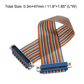 MECCANIXITY 1 Pcs IDC Rainbow Wire Flat Ribbon Cable DB37 Male to DB37 Female 11.8 Inch Length 2.54mm Pitch Breadboard Jumper Wires for Electronic Projects