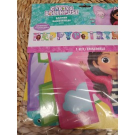 Gabbys Dollhouse Happy Birthday Customizable Banner  (For Any Age) 10.7"L 10"H