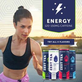 ZEST Plant Powered Energy Drink (Variety Pack) | Non GMO High Caffeine Teas | Low Sugar and Calorie | Keto Coffee Replacement | Brain Boosting Nootropics: B Vitamins and L-Theanine (Focus Aid Amino Acid) - 12 x 12 ounces