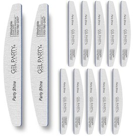 GELPARTY - Limas de uñas profesionales de grano 100/180, media luna, paquete de 12 tablas de esmeril lavables de doble cara, grano grueso medio y fino